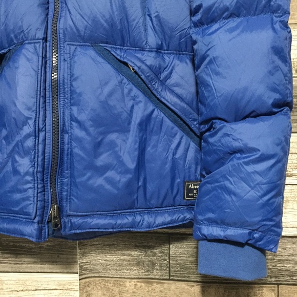 Abercrombie & Fitch Hooded Down Puffer Jacket Men’s S Blue Full Zip Pockets - Picture 6 of 12